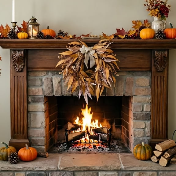 Fall Bow Wreath, Heart Shaped Artificial Eucalyptus Wreath – Faux Willow Leaves With Burlap Bow, Farmhouse Orange Door Wreath for Front Door, Thanksgiving Day, Wedding & Seasonal Home Decor, Brown