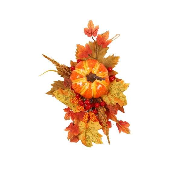 Fall Bows for Wreath Thanksgiving Harvest,Rustic Farmhouse Orange Pumpkin Sunflower Decor,Realistic Fall Flower and Maple Berry Swag Garland for Porch Door Wall Mantel Office Display