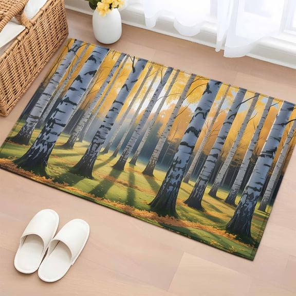 Fall Branch Trees Bathroom Rug Washable 2x3 Entryway Rug Non Slip Bare Root Tree Autumn Forest Front Door Mat Low Pile Indoor Doormat Throw Floor Carpet for Kitchen Bedroom Entrance