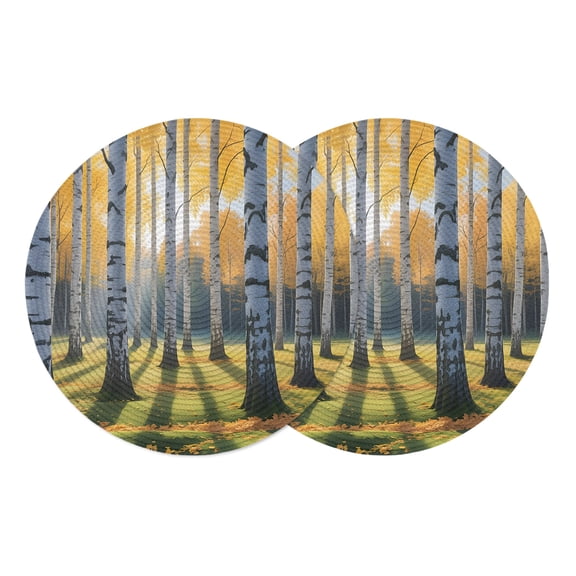 Fall Branch Trees Round Placemats Set of 2 Bare Root Tree Autumn Forest Place Mats Indoor Woven Table Mats Washable Heat-Resistance Braided Dining Table Placemats for Kitchen Party Decor 13 Inch