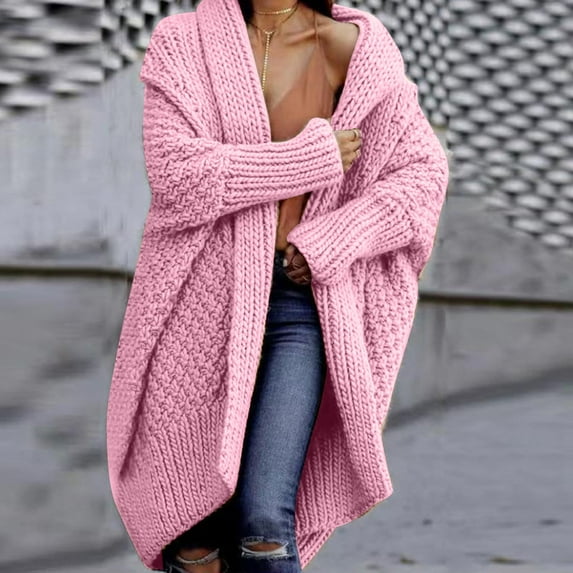 Fall Break Savings,AXXD Autumn Solid Long Sleeve Sweater Cardigan Sweaters for Women Clearance Pink Size 6