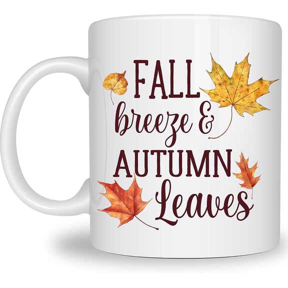 Fall Breeze & Autumn Leaves Autumn Coffee Mug, Fall Decor Pumpkin Mug Fall Coffee Mug Unique Autumn Decor Pumpkin Decorations Thanksgiving, Ceramic Mug 11Oz, Pumpkin Spice Cute Mugs for Women