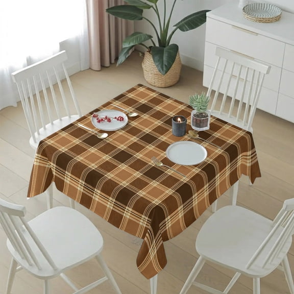 Fall Brown Buffalo Plaid Table Cloth 54x54in, Waterproof Square Tablecloth Wipeable Tablecloths Rustic Retro Checker Lattice Table Covers for Dining Tables Party Indoor Outdoor