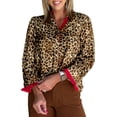 thumbnail image 1 of Fall Brown Leopard Contrast Trim V-Neck Blouse for Professional Women, M, 1 of 9