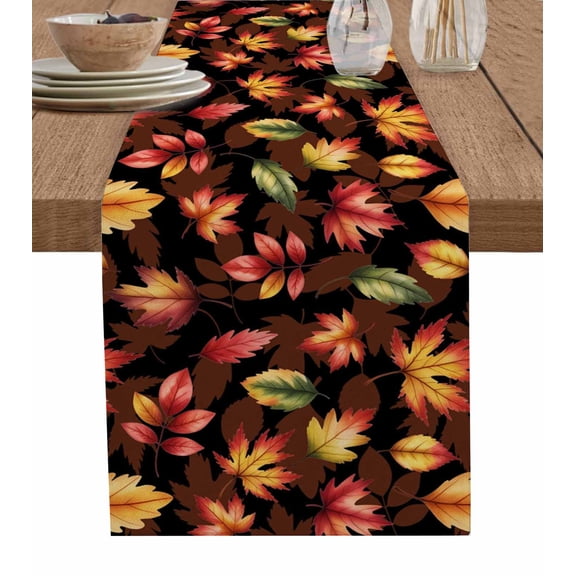 Fall Brown Maple Table Runner 48 Inches, Thanksgiving Autumn Leaves Country Rustic Bed Runner Dresser Scarves Tabletop for Indoor Outdoor Parties/Ceremony/Banquet, 13" x 48"