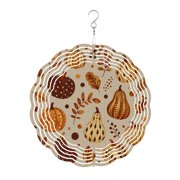 Fall Brown Pumpkin Wind Spinner for Garden Yard 8In, Rustic Polka Dot Gourd Leaf Linen Texture 3D Stainless Steel Kinetic Hanging Wind Spinners Rustproof Outdoor Decor for Lawn Patio Home
