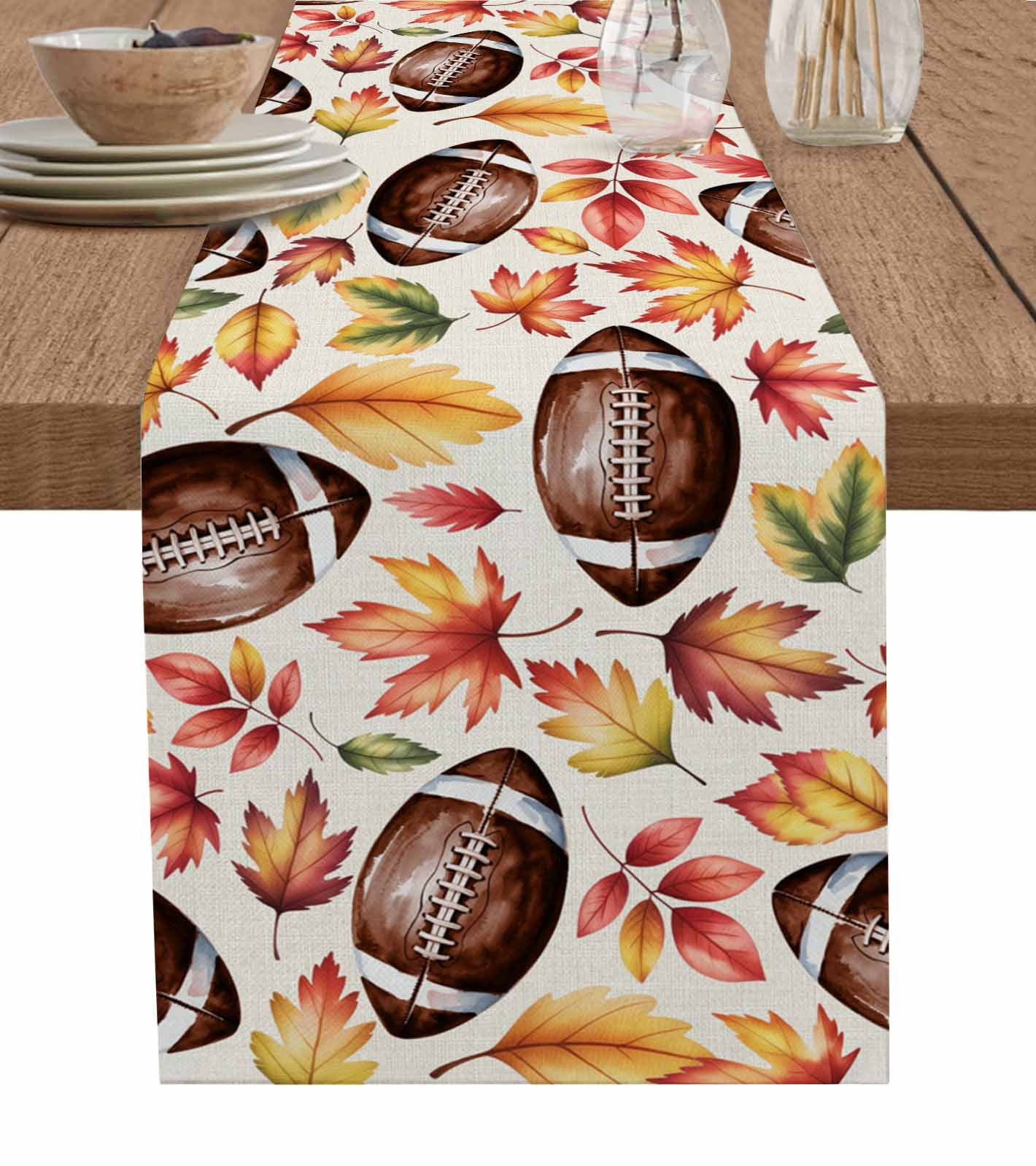 Fall Brown Rugby Table Runner 70 Inches, Thanksgiving Maple Autumn ...