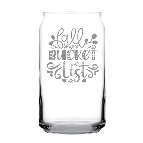 Fall Bucket List Hand Engraved 16oz Can Shaped Pint Glass Etched Autumn Decor Unique Gift Customized Glassware