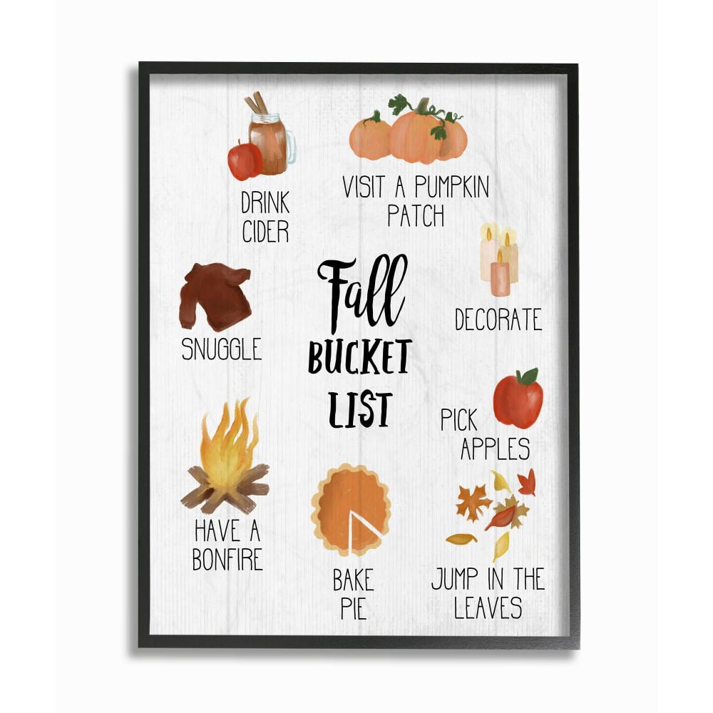 Fall Bucket List Seasonal Items Food Autumn Word Design Oversized Framed Giclee Texturized Art by Daphne Polselli