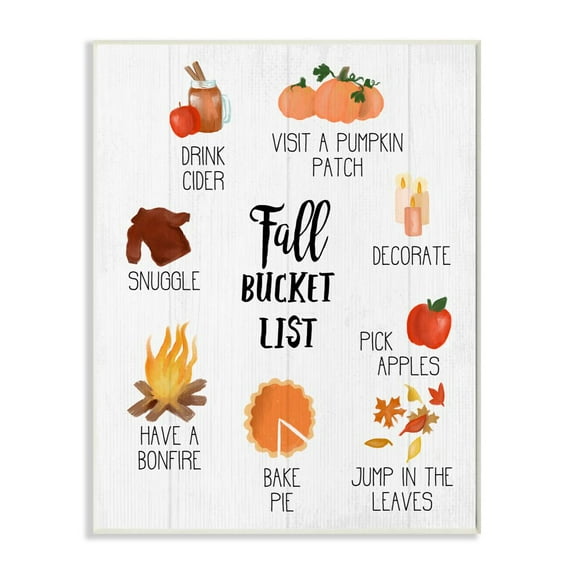Fall Bucket List Seasonal Items Food Autumn Word Design Oversized Wall Plaque Art by Daphne Polselli