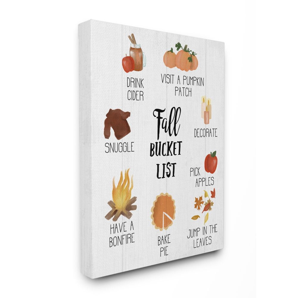 Fall Bucket List Seasonal Items Food Autumn Word Design Super Oversized Stretched Canvas Wall Art by Daphne Polselli