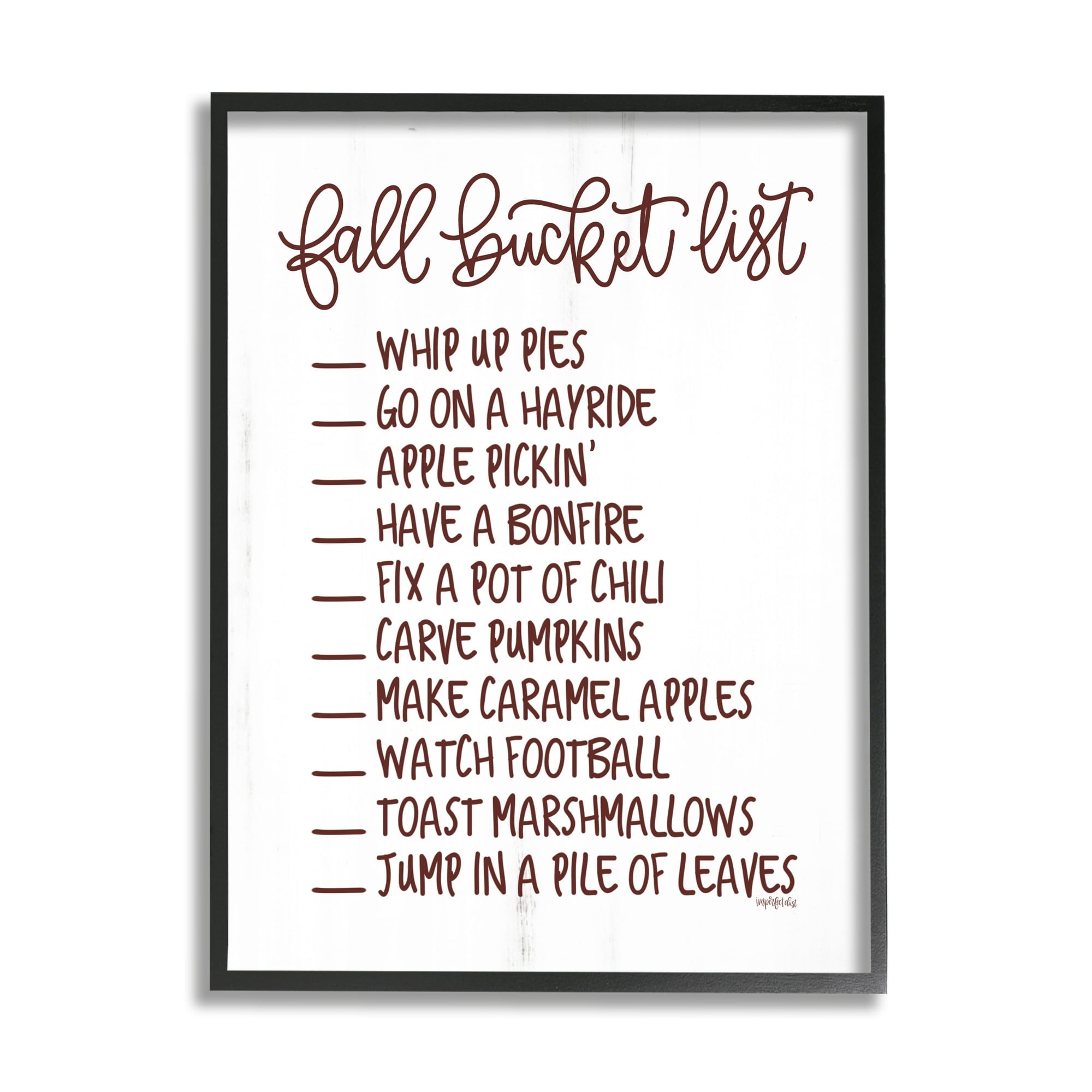 Fall Bucket List Seasonal Typography Grain Pattern Holiday Graphic Art Framed Art Print Wall Art
