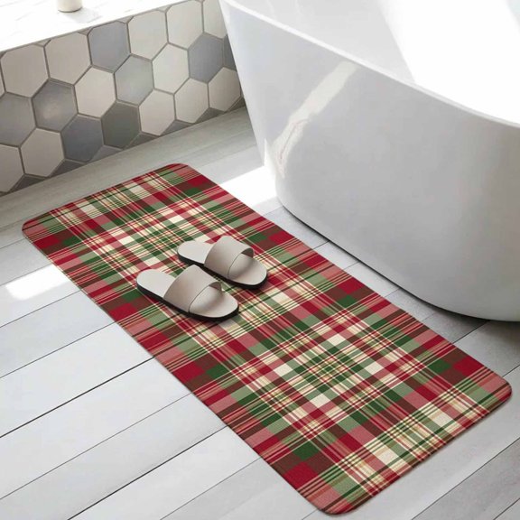 Fall Buffalo Plaid Bathroom Runner Rugs Non Slip Washable Absorbent Narrow Long Bath Mat Vintage Red Green Check Farmhouse Runner Rugs for Kitchen Hallway Bedroom Laundry Study Room 31.5"x63"