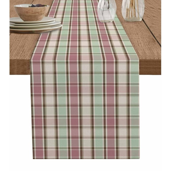 Fall Buffalo Plaid Burlap Cotton Table Runner 13x70 Inches Long, Thanksgiving Farmhouse Red Green Check Farmhouse Table Runners, Outdoor Dining Tablecloths Decor for Baby Shower/Party/Wedding