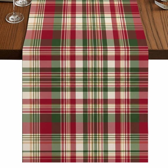 Fall Buffalo Plaid Burlap Cotton Table Runner 13x70 Inches Long, Vintage Red Green Check Farmhouse Farmhouse Table Runners, Outdoor Dining Tablecloths Decor for Baby Shower/Party/Wedding