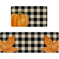 thumbnail image 1 of Fall Buffalo Plaid Kitchen Rugs and Mats Set of 2，Orange Pumpkin and Maple Leaf Kitchen Mat for Floor, Autumn Thanksgiving Home Decor Sink Mats Kitchen Decor Doormat+Runner Rug, 1 of 6