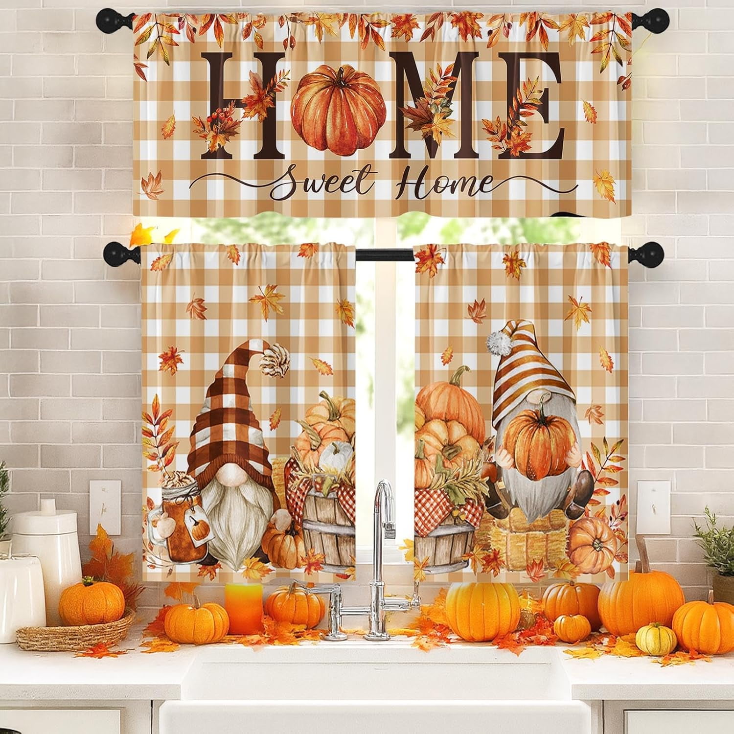 Fall Buffalo Plaid Kitchen Window Curtains and Valances Set 36 Inch ...