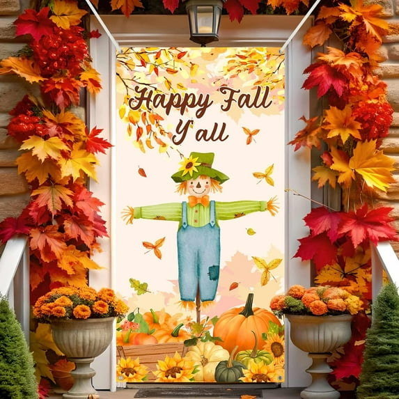 Fall Buffalo Plaid Pumpkins Truck Door Cover Banner Autumn Harvest Porch Banner Maple Leaves Porch Cover for Thanksgiving Autumn Harvest Holiday Party Decor 70.8 x 35.4 Inch