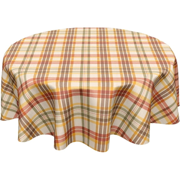 Fall Buffalo Plaid Round Tablecloth 60 Inch Autumn Thanksgiving Orange Checkered Polyester Table Cloth Rustic Harvest Table Cover for Kitchen Dinner Home Decor