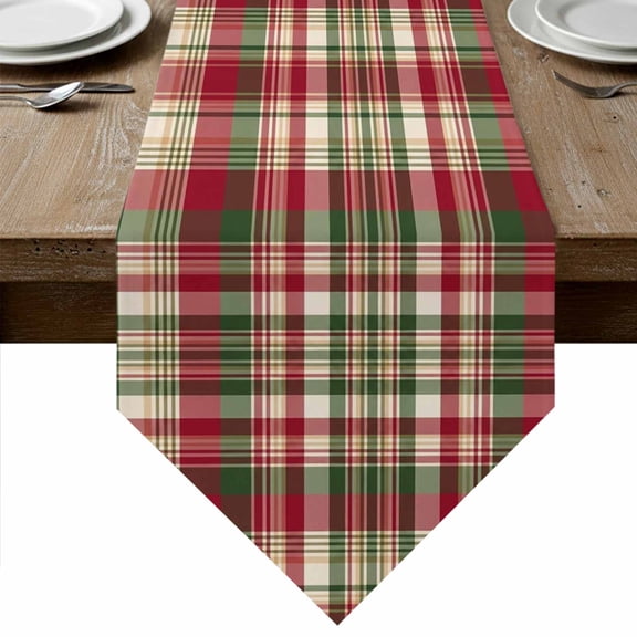 Fall Buffalo Plaid Table Runner Linen Burlap Table Runner 72 Inches Long Vintage Red Green Check Farmhouse Dresser Scarves for Kitchen Island Coffee Dining Room Party Wedding Holiday Decor 18"x72"