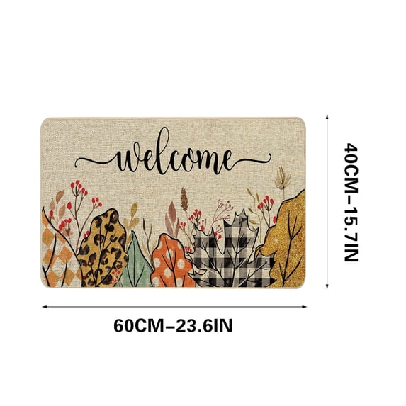Fall Buffalo Plaid Welcome Doormat Pumpkin Door Mat Thanksgiving Decoration for Farmhouse Party Home Decor Beige#1