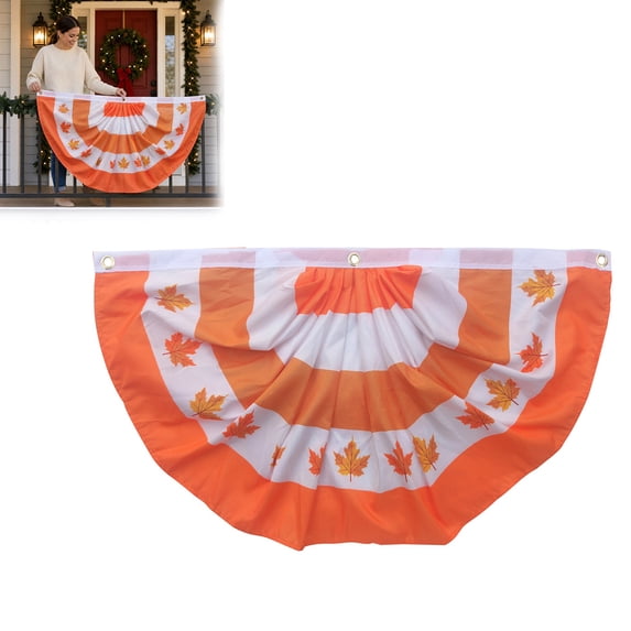 Fall Bunting Banners for Outside, 35.43x17.72 Inch Thanksgiving Halfcircle Flag Home Decoration, for Autumn Thanksgiving Holiday Party Outdoor Decoration, Leaf Pattern