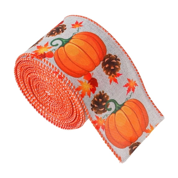 Fall Burlap Ribbon,2.5″W Buffalo Plaid Wired Edge Ribbon with Pumpkin Pattern Thanksgiving Theme Craft Ribbons Rustic Autumn Harvest Ribbons for Wrapping Gifts Making Wreath Bow