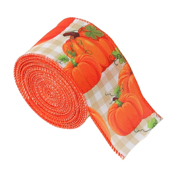 Fall Burlap Ribbon,2.5″W Buffalo Plaid Wired Edge Ribbon with Pumpkin Pattern Thanksgiving Theme Craft Ribbons Rustic Autumn Harvest Ribbons for Wrapping Gifts Making Wreath Bow