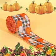 Fall Burlap Ribbon Rolls, 2.4*180 Inch Wired Wrapping Ribbon Buffalo Plaid Pumpkin Truck Turkey Maple Harvest Fall Ribbon Thanksgiving Wreath Decoration for Autumn Craft Bow Gifts Making