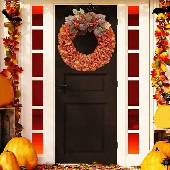 Fall Burlap Wreath Autumn Wreaths for Front Door Farmhouse,Thanksgiving Pumpkin with Maple Leaves Decor