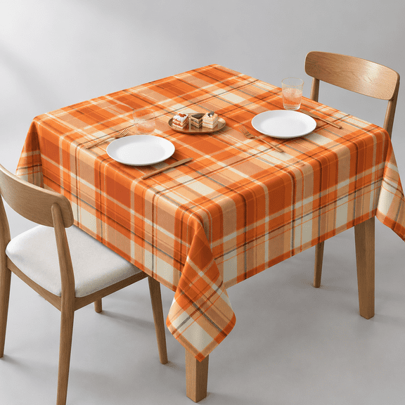 Fall Burnt Orange Checkered Square Polyester Tablecloth, 54" x 54"