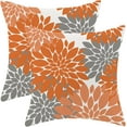 thumbnail image 1 of Fall Burnt Orange Outdoor Pillow Covers 18x18 Inch Set of 2 Coral Grey Dahlia Floral Decor Throw Pillows Modern Geometry Flower Decorative Cushion Cases for Sofa Couch Bed Decorations, 1 of 6