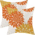 thumbnail image 1 of Fall Burnt Orange Outdoor Pillow Covers 18x18 Inch Set of 2 Mustard Yellow White Dahlia Floral Decor Throw Pillows Modern Geometry Flower Decorative Cushion Cases for Sofa Couch Bed Decorations, 1 of 6