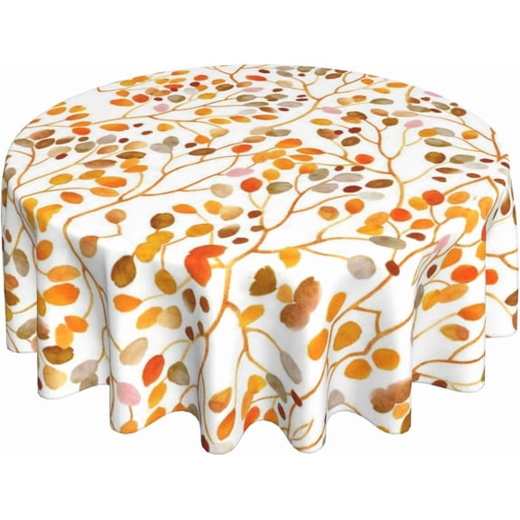 Fall Burnt Orange Outdoor Tablecloth Round 70 Inch,Watercolor Leaves Table Cloth,Stain Resistance Polyester Autumn Leaf Seasonal Decor Small Table Covers for Kitchen Dining Parties Picnic