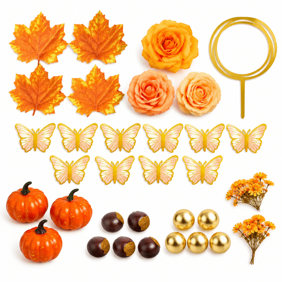 Fall Cake Toppers Autumn Flowers Pumpkin Maple Leaves Cake Decorations