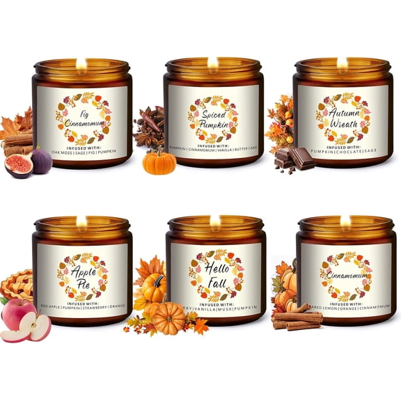 Fall Candle Gifts Set,6 Pack Scented Candles for Home Decor- Autumn Scent of Berry,Sugared Lemon,Spiced Apple,FIG Pumpkin,Cinnamon,Autumn Decorations for Home, Fall Candle Gifts Basket for Women