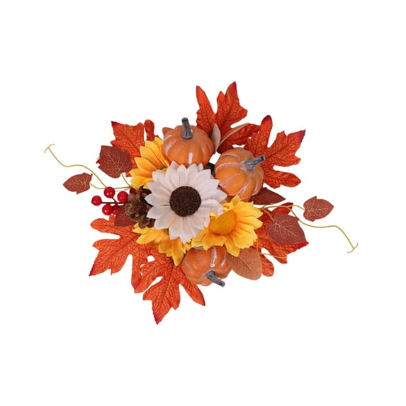 Fall Candle Ring 14.96inch Artificial Maple Leaves Berries Candle Holders Small Wreath for Pillars Autumn Thanksgiving Halloween Wedding Table Centerpiece Farmhouse Decor