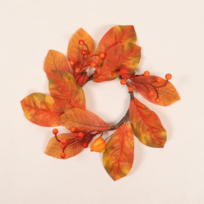 Fall Candle Ring Artificial Leaf Candle Wreath Decorative Table