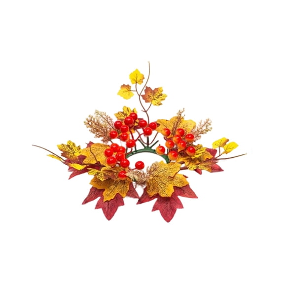 Fall Candle Ring Small Wreath Artificial Maple Leaves for Thanksgiving Halloween Autumn Harvest Festival Farmhouse Table Decor Gift