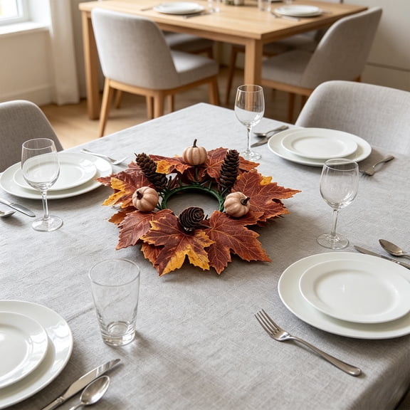 Fall Candle Ring, Thanksgiving Wreath for Candle Centerpieces, Sunflower Maple Leaf Candle Rings for Tabletop, Autumn Pumpkin Decor for Front Door Porch Mantel