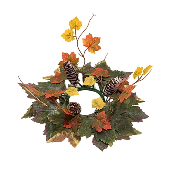 Fall Candle Ring Wreath, 3" Mini Artificial Maple Leaf Wreaths, Autumn Harvest Candle Holder Rings for Table Centrepiece Halloween Thanksgiving Wedding Party Decor