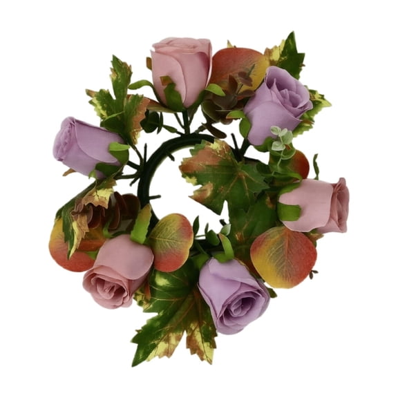 Fall Candle Ring Wreaths Faux Rose Maple Leaf Artificial Flower Decor 4 Inch Centerpiece for Thanksgiving Autumn Table Home Decoration Set of 4