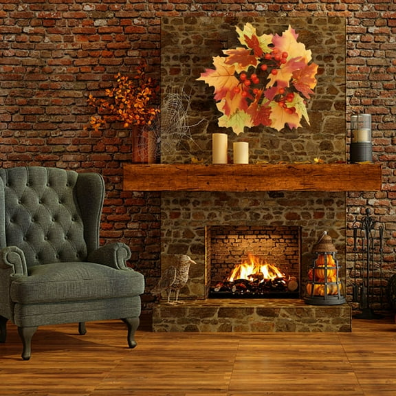 Fall Candle Rings with Artificial Maple Leaves and Berries 11. Wide Autumn Wreath for Table Centerpieces Thanksgiving Halloween Farmhouse Decor Wedding Candle Holder Decorations