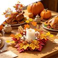 thumbnail image 1 of Fall Candle Rings Fall Decorations for Home Autumn Halloween Harvest Decorations Artificial Maple Leaf Pumpkin Berry Candle Wreath for Table Centerpiece by MPOISVA, 1 of 7