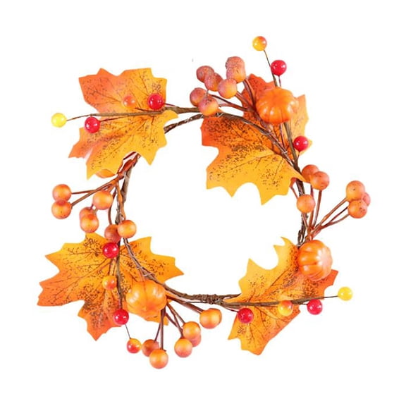 Fall Candle Rings Mini Artificial Maple Leaves Pumpkin Berry Wreath Autumn Harvest Candle Holder Rings