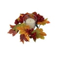 thumbnail image 1 of Fall Candle Rings Pumpkin Maple Leaf Berries Wreaths, 2.8 Inch Center Orange Artificial Sunflower Candle Ring Holder Mini Floral Wreath for Thanksgiving Autumn Harvest Table Decor (A), 1 of 6