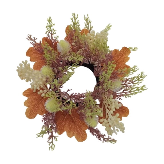 Fall Candle Rings, Realistic Artificial Maple Pinecone Pumpkin Wreath, Faux Flower Ring for Candle Holders, Halloween & Thanksgiving Table Centerpiece, Wall & Door Home Decor, 9.84 Inch