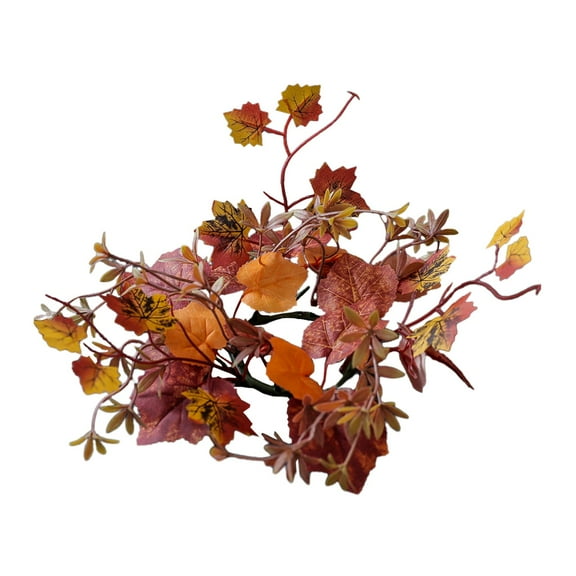 Fall Candle Rings Thanksgiving Day Rings Holder with Artificial Maple Leaves Wreath, Autumn Artificial for Home Table Decoration Centerpiece