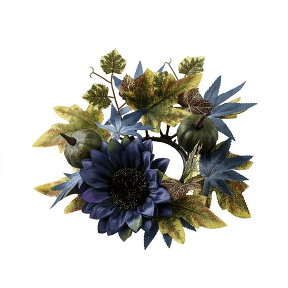 Fall Candle Rings Wreaths 3 Inch Center Small Wreaths with Pumpkins Sunflowers for Pillar Candles Autumn Harvest Festival Wedding Tabletop Decor