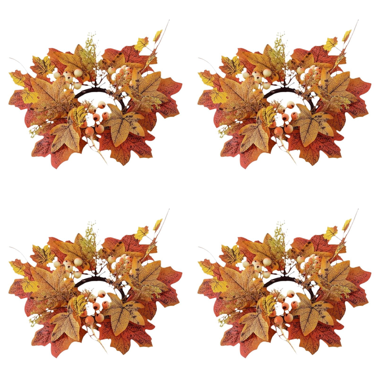 Fall Candle Rings Wreaths 9.84 Inch Artificial Maple Leaves Berries ...